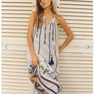 Cartolina Ivory Dalia Floral Embroidered Striped Maxi Dress sz M🌺